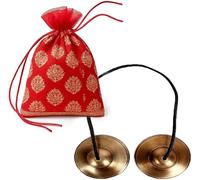 Qukiy Indian Traditional Brass Plain, 3 Inch Manjeera | Manjira Musical Instruments Music Pooja | Puja Hand Cymbals for Hindu Bhajans Kirtan Durable Pair Easy to Play