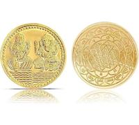 Qukiy Laxmi Ganesh Golden Plated Lord Ganesha & Goddess Lakshmi Statue Coin for Diwali Deepawali Pooja Gift Items (Pack of 2)