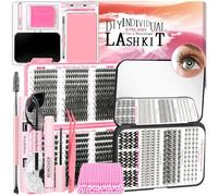 QUKLOGEN DIY Eyelash Extension Kit 782PCS D Curl 4 Styles Individual Lashes with Lower Lash Bond and Seal Groups, Tweezers Quick Glue Remover Tweezers Eyelash Brush Mini