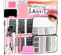 QUKLOGEN DIY Fluffy Lash Extension Kit 772Pcs D Curl 4 styles Individual Lash with Bottom Clusters Bond and Seal,Quick Glue Remover Tweezers Eyelash Brush Mini Applicator (LASH003)