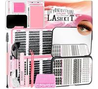 QUKLOGEN DIY Fluffy Lash Extension Kit 802Pcs D Curl 4 styles Individual Eyelash with Bottom Clusters Lash Bond and Seal,Quick Glue Remover Tweezers Eyelash Brush Mini Applicator (LASH002)