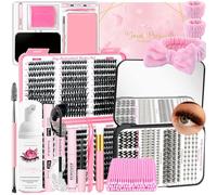 QUKLOGEN DIY Fluffy Lash Extension Kit 802Pcs with Bottom Lashes Lash Bond and Seal,Quick Glue Remover Lash Shampoo Cleansing Brush Headband Wristband Tweezers Eyelash Brush Mini Applicato