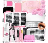 QUKLOGEN DIY Fluffy Lash Extension Kit 842Pcs with Bottom Lashes Lash Bond and Seal,Quick Glue Remover Lash Shampoo Cleansing Brush Headband Wristband Tweezers Eyelash Brush Mini Applicato