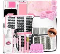 QUKLOGEN DIY Fluffy Lash Extension Kit 966Pcs with Bottom Lashes Lash Bond and Seal,Quick Glue Remover Lash Shampoo Cleansing Brush Headband Wristband Tweezers Eyelash Brush Mini Applicato