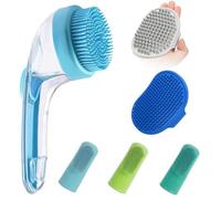 Qukoielly Dog Scrubber for Bath - Dog Shampoo Shower Brush Bubble Maker | Non-Slip Soft Silicone Bristle Pet Puppy Shower Massager for Washing Teeth Cleaning Massaging Spa