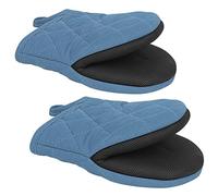 Qulable 1 Pair Short Oven Mitts - Silicone Kitchen Oven Gloves High Heat Resistant 500℉, Mini Oven Mits with Non-Slip Grip Surfaces and Hanging Loop for BBQ, Baking, Cooking and Grilling (Bule)