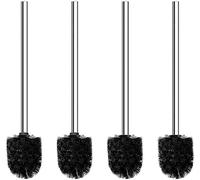 Qulable Toilet Brushes Stainless Steel Toilet Brush with Flexible Soft Hygienic Bristle, 4 Pack (Black)