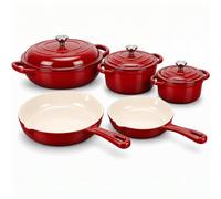 QuliMetal 5-Piece Enameled Cast Iron Cookware Set, Nonstick, with Lids - 26 cm Pan, 20 cm Pan, 2.8 L + 3.5 L + 4.7 L Dutch Ovens, Oven Safe up to 260°C, Suitable for All Hobs