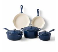 QuliMetal 5-Piece Navy Blue Enameled Cast Iron Cookware Set | Includes 8" frying pan, 10" skillet, 2QT saucepan, 3.5QT sauté pan, and 4.8QT Dutch oven