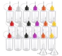 Qulkws 18Pcs Precision Tip Applicator Bottle with 2 Funnel, 10ML Needle Tip Glue Bottles, Glue Dispenser Precision Applicator Bottle for DIY Quilling Paper Craft Acrylic Painting, 6 Color Lids