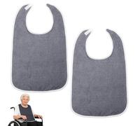 Qulkws 2 Pcs Waterproof and Washable Bib for Eating, Adult Bibs for Eating, Reusable Clothing Protector Bibs, Terry Cloth Bib, Adjustable Dining Bibs for Seniors, Elderly, Disabled (Grey)