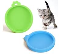 Qulkws 2Pack Can Lids for Tins with Spoon, Universal Size Silicone Tin Can Covers Lids, Small Size Cat Food Can Lids, Durable Waterproof for Dog and Cat Food, 3 oz 2.5 oz Cat Food Cans (Green+Blue)
