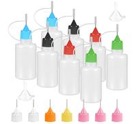 Qulkws 8Pcs Precision Tip Applicator Bottle with 2 Funnel and 14 Multicolor Lids, 30ML/1 OZ Needle Tip Glue Bottles, Glue Dispenser for DIY Quilling Paper Craft Painting