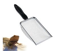 Qulkws Stainless Steel Mesh Litter Shovel, Fine Mesh Metal Reptile Litter Cleaner Scooper, Black Non-Slip Handle Sifter for Lizard Substrate Reptile Terrarium Sand Waste, 2.8mm Mesh