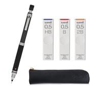 QULLITY KURU TOGA Roulette Model 0.5mm Gun-metallic body + HB/B/2B Refills, original Black slim pen case