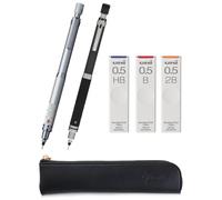QULLITY KURU TOGA Roulette Model 0.5mm Silver & Gun-metallic body + HB/B/2B Refills, original Black slim pen case