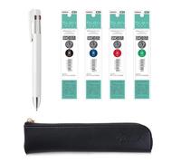 QULLITY ZEBRA Blen4+S White 0.7mm multifunction Pen (0.7mm Black/Blue/Red/Green and 0.5mm Mechanical Pencil) + SNC-0.7 Refills, original Black slim pen case