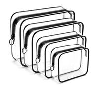 QULUXAO 4 Pack Clear Travel Toiletry Bag, PVC Quart Size Makeup Bag, Organizer Bags with Metal Zipper, Cosmetic Pouch for Women and Men (Black - 4PCS)