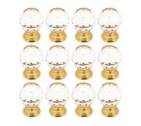 Quluxe 12 Pcs Crystal Drawer Knobs, Round Diamond 0.78 Inch Clear Glass Crystal Cabinet Knobs and Pull Handles - Gold Base with 25mm Screws