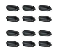 Quluxe 3.5" Drawer Pulls Flat Black Cabinet Cup Pulls Kitchen Hardware Cabinet Handles Drawer Handles Knobs (Pack of 12)