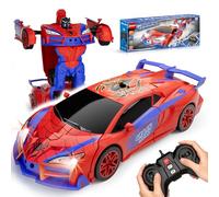Qumcou Spider Toys for Kids 4-6 Remote Control Car, One Button Transformable Superhero RC Cars 2.4GHz, 360° Spin, 1:16 Scale, Red and Blue Glow Light