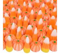 Qumenan 100 Pcs Fake Candy Corn Pumpkin Halloween Resin Charms Fall Resin Mini Pumpkin for Halloween Fall Thanksgiving Handmake Party Decor Supplies