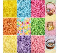 Qumenan 11oz Easter Grass Crinkle Cut Paper Large Pack 8 Colors Easter Shredded Paper with Rabbit Egg Chicken Shape Glitter Confetti for Gift Wrapping Basket Filling Birthdays Weddings Party Supply
