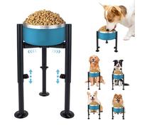 QUMENEY 1PC Elevated Dog Bowl Stand 4 Adjustable Height 6-10"Wide Bowls Single Raised Dogs Bowls Holder Dog Food Water Feeder Pet Feeding Stand for Small Medium Large Dogs (Black)
