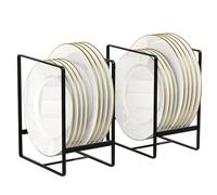 QUMENEY 2 Pack Large Plate Holders Organizers Plate Racks Upright Dish Drying Racks space saver plate dispenser for Kitchen Cabinets and Countertop (Black)