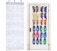 QUMENEY 2PCS 24 Pockets Over the Door Shoe Organisers Foldable Hanging Shoe Racks with 6 Hooks Shoe Holder Back of the Door Transparent Storage Bag for Bedroom Wardrobes Kitchen Bathroom