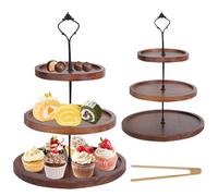 QUMENEY 3 Tier Wooden Cupcake Stand Cup Cake Stand Sweet Treats Holder Tiered Dessert With Metal Handle Afternoon Tea Wedding Birthday Party Kitchen Decor
