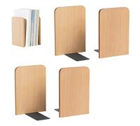 QUMENEY 4 Pack Natural Wood Book Ends Heavy Duty Bookends with Metal Base Non-Slip L-Shaped Decorative Bookends for Shelves Home Office School Dorm Library
