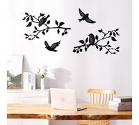 QUMENEY 4 pcs Metal Wall Art Bird on Branch Metal Bird Silhouette Wall Decor Garden Outdoor Ornament Hanging Sign for Living Room Balcony Bedroom Office （Black ）