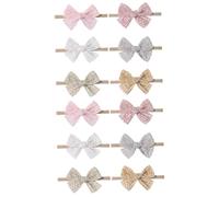 QUMIIRITY 12pcs Girl Bowknot Headbands Soft Boy Girl Hair Bands Elastic Bows for Newborns Toddlers and Photo Props Delicate Colors