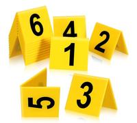 QUMIIRITY 15pcs Double-Sided Acrylic Evidence Markers Table Numbers Set 5.5X6.3Cm Yellow Background with Black Text for Restaurant Table Signs Banquets and Desktop Use