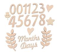 QUMIIRITY 1set Wooden Numbers Sign Months Photo Prop for Birth Announcements Natural Decoration for First Year Memories