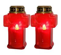 QUMIIRITY 2pcs Flameless Led Cross Candle Lights Reusable Electric Candles Battery-Powered Jesus Prayer Lamp for Church Graveyard and Home Decor