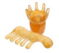 QUMIIRITY 2pcs Gua Sha Comb Wide Tooth Comb Scalp Massager Resin Beeswax Material Rounded Shape Chic Design Inner Polished for Head Care and Neck Massage