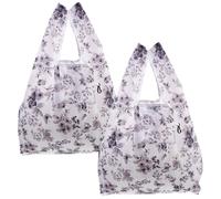 QUMIIRITY 2Pcs Portable Foldable Polyester Shopping Bags Eco-Friendly Square Tote Bags Handheld Handles Stylish Reusable Grocery Storage Pouches for Travel and Daily Use