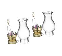 QUMIIRITY 2sets Vintage Glass Oil Lamp Shade Kerosene Burner Retro Chimney Replacement for Home Decor Easy Installation High Temperature Resistant Design for Living Room and Dining Areas