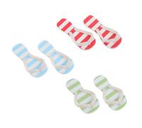 QUMIIRITY 3 Pairs Miniature Slippers Doll House Decoration Summer Beach Scene Accessories Miniature Slipper Models in Blue White Red White Green Stripes for Mini House Landscapes