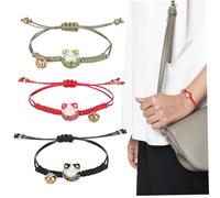 QUMIIRITY 3 Pcs Adjustable Maneki Neko Cat Bracelet for Women Men Boys Lightweight Lucky Cat Charms with Bell Red Green Black Wax String Jewelry for Fortune and Everyday Wear
