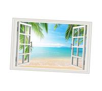 QUMIIRITY 3D Faux Window Sticker Vinyl Wall Decal 33.8 X 22 Inch Removable Landscape Wall Sticker for Bedrooms and Shopping Centres, Decorative Beach and Ocean View