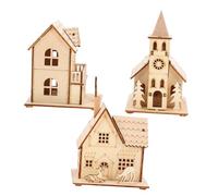 QUMIIRITY 3pcs Christmas Glowing House Decor Wooden Festival Ornaments for Desktop Adornment Cute Luminous Decorations to Create Joyful Atmosphere at Your Holiday Party