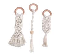 QUMIIRITY 3pcs Cotton Rope Teething Sticks for Hand Knitted Natural Beech Wood Molar Toys Lightweight and Portable Bite Playthings for Healthy Teeth Growth