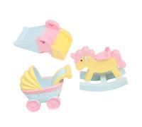 QUMIIRITY 3Pcs Resin Cake Adornments Stroller Wooden Horse Slide Designs Adorable Tabletop Decorations for Home and Party with Bright Color and Fun Atmosphere