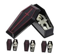QUMIIRITY 4 Sets Mini Coffin Skeleton Prank Props Creative Halloween Party Decorations Plastic Realistic Model Stage Props Assorted Color Unique Fun