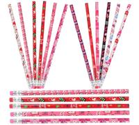 QUMIIRITY 48pcs Assorted Colour Heart Pattern Eraser Tipped Pencils with Break-resistant Cores and Easy Sharpening, for Birthday and Daily Writing for Students and Teenagers Assorted style
