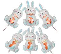 QUMIIRITY 6pcs Easter Rabbit Foil Balloons Cartoon Bunny Decorations for Parties for Easter Theme Celebrations Showers and Photo Props Indoor Outdoor Use