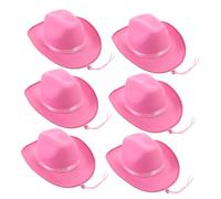 QUMIIRITY 6pcs Pink Cowgirl Hat Set Soft Ribbon Trim Lightweight Western Dressup Cap for Boys Role Play Party Accessory Comfortable Fit